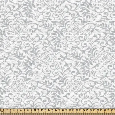 Produktbild von ABAKUHAUS Blumen Gewebe als Meterware, Blumenmuster mit abstrakten Nelken-Blumen-Motiven wirbelten Blätter-aufwändige Antike, 2 M (148 x 200 cm), Grau weiß
