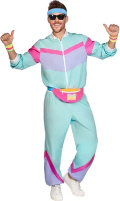 Produktbild von 80er Jahre Retro Trainingsanzug blau uni