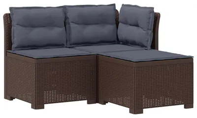 Zdjęcie produktu dla VidaXL, trzysobowa sofa ogrodowa z poduszkami, imitacja rattanu, kolor brązowy