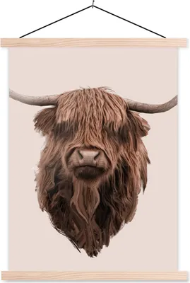 Produktbild von MuchoWow® Textilposter Schottisches Hochlandrind - Kuh - Porträt 40x53 cm mit holzfarbenen Rahmen - Schlafzimmer
