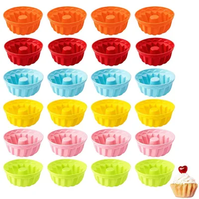Zdjęcie produktu dla Zestaw 24 silikonowych foremek do pieczenia w kształcie dyni, idealnych do muffinów i babeczek, w różnych kolorach