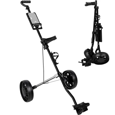 Produktbild von Golf-Trolley, 2-Rad-Golfbag-Caddy, faltbar, leichtes Design mit Multifunktionspanel und verstellbarem Gurt