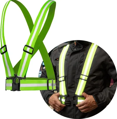 Obrázek produktu pro NEO TOOLS Reflexní pásek, šle, natahovací a nastavitelný, 100% polyester, zapínání na plastový druk, šířka 4 cm, reflexní páska o šířce 1,5 cm