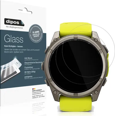 Produktbild von 2x Schutzfolie für Garmin Tactix 8 51mm SOLAR - Anti-Shock 9H Folie dipos Glass Kunststoffglas