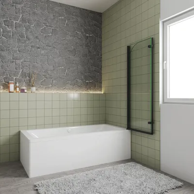 Produktbild von AICA 100cmx140cm Schwarz Badewannenaufsatz 6mm NANO ESG-glas Faltwand 2-teilig Badewannenfaltwand Duschabtrennung Duschwand Trennwand