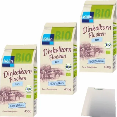 Produktbild von Kölln Dinkel Flocken zart 3er Pack (3x450g Packung) + usy Block