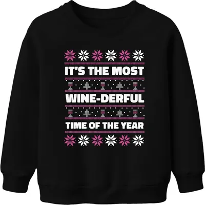 Produktbild von It's the most wine-derful time of the year - Ugly Christmas Sweater Weihnachten Uni Kinder Sweatshirt, Schwarz, 152
