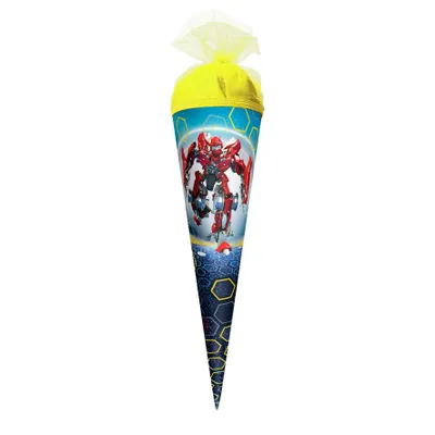 Produktbild von ROTH Geschenk-Schultüte klein Dynamic Robot 35 cm rund Tüllverschluss Zuckertüte Schulanfang