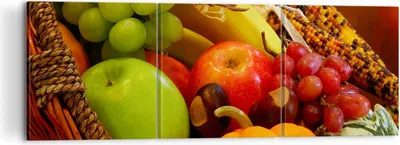 Produktbild von Bild auf Leinwand - Leinwandbild - Weidenkorb Obst Gemüse - 120x40cm - Wand Bild - Wanddeko - Leinwanddruck - Bilder - Kunstdruck - Wanddekoration - Leinwand bilder - Wandkunst - CA120x40-0406
