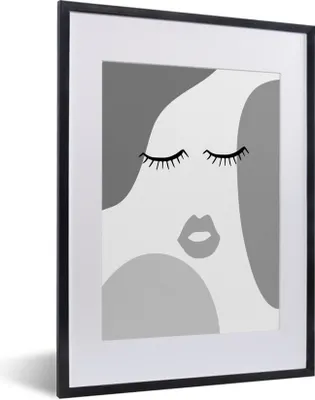 Produktbild von MuchoWow® Gerahmtes Poster Gesicht - Abstrakt - Schwarz - Weiß 30x40 cm - Poster mit Schwarzem Bilderrahmen Wandposter Rahmen Foto Bilder - Wandposter Schlafzimmer