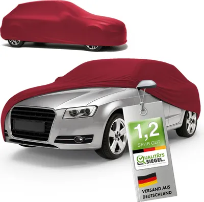 Produktbild von WALSER Premium Abdeckung Auto Indoor Stretch Plus Qualitätssieger * - Autoplane Indoor Abdeckplane Car Cover Auto Abdeckung Stoff Autogarage Größe 4 Kombi rot