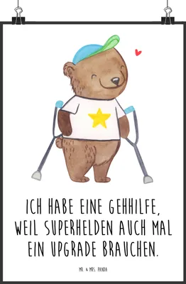 Produktbild von Mr. & Mrs. Panda Bild Bär Gehhilfen DIN A3 - Weiß - Geschenk, Krücken, Plakat, Gehhilfe, Wanddekoration, wanddeko, drucke, Kunstdruck