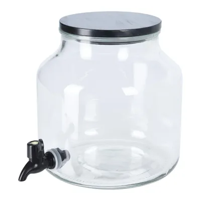 Produktbild von Getränkespender Glas 5,2 L mit Zapfhahn und Holz Deckel Wasserspender Saftspender Getränke Behälter