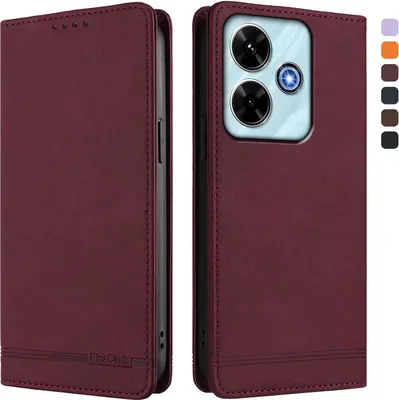 Image de Etui pour Xiaomi Redmi 13 4G, étui rétro en cuirPolyuréthaneavec support et fentes pour cartes de crédit Rouge