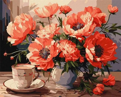 Produktbild von Malen nach Zahlen – Mohnblumenstrauß 40 x 50 cm – Ideyka