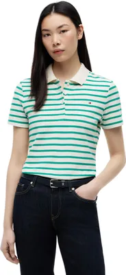 Produktbild von Tommy Hilfiger Damen Poloshirt Kurzarm 1985 Pique Slim Fit, Grün (Breton Stripe