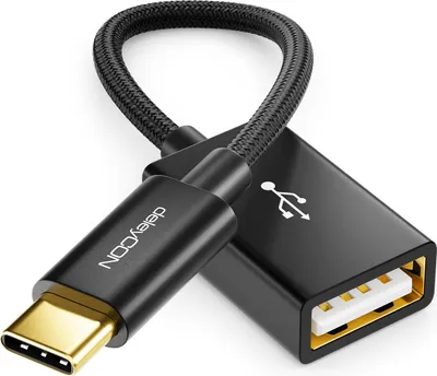 Produktbild von deleyCON 10cm USB-C auf USB-A OTG Kabel Adapter (1 Stück) - C Stecker auf A Buchse - Kabel Kompatibel mit iPhone 17 Air 16 Pro Max/15 Max, iPad, MacBook Pro/Air, Galaxy S25/S24/S23/S22, PC, Computer