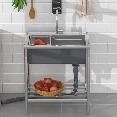 Produktbild von Freistehende Außenspüle mit Einzelschüssel aus Edelstahl und Wasserhahn
