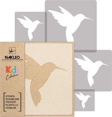 Produktbild von Schablonen Malen für Kinder, 5 Stück Set 9x9 cm bis 34x34 cm Kolibri Tier Tropisch, Wiederverwendbare Kunststoff für Kinderzimmer Malvorlage Raumdekoration