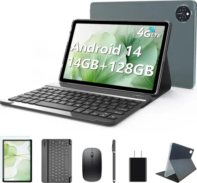 Tablet Android 14, Tablets 10 Zoll, 4G LTE 5GHz WiFi PC, 14GB RAM+ 128GB ROM (1TB TF), Octa-Core FHD 1920x1200 Incell IPS, 8000mAh, 13MP + 8MP,