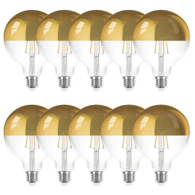 Produktbild von 10 x LED Filament Globe G125 8W = 60W E27 Kopfspiegel Gold 840lm extra warmweiß 2200K Retro