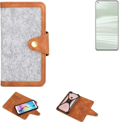 Produktbild von K-S-Trade Handyhülle kompatibel mit Realme GT2 Schutzhülle Filz-Hülle Kunst-Leder hellgrau braun (1x)