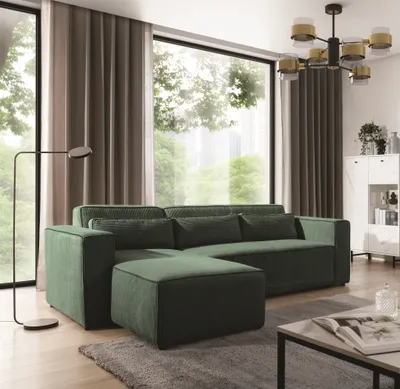Produktbild von Ecksofa Schlafsofa WALDO Stoff Poso Grün Ottomane Links