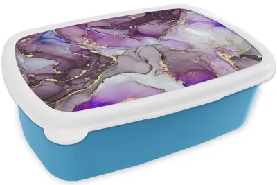 Produktbild von KitchenYeah® Lunchbox Brotzeit Brotdose 17x11 cm Marmor - Rosa - Lila - Gold Kinder Brotzeitdose - Lunch - Kunststoff  - Brotbüchse - Sandwichbox - Lunchbox für Kinder
