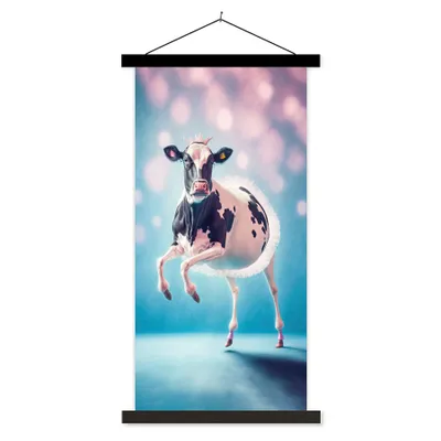 Produktbild von MuchoWow® Textilposter Kuh - Krone - Ballett - Blau - Rosa - Kinder 60x120 cm mit schwarzem Rahmen - Magnete