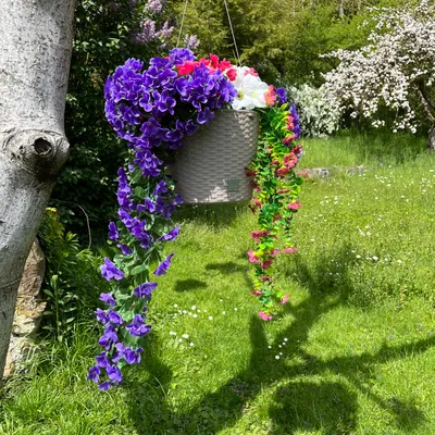 Produktbild von Blumenampel aus Kunststoff zum Hängen mit Bewässerungssystem - Ø 26 cm - Mokka wetterfest - Blumenübertopf zum Hängen
