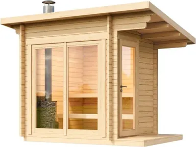 Produktbild von FinnTherm Gartensauna Außensauna Saunahaus Lizzy XS mit Fußboden mit 2 Sitzbänke aus Fichten-Holz Wandstärke 40 mm