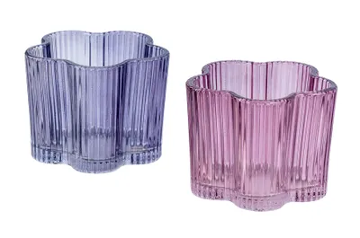 Produktbild von 2er Set Teelichthalter Blumenform Lila Rosa Kerzenhalter Blume Frühling Tischdeko Windlicht Ostern Deko Kerze Kerzenständer