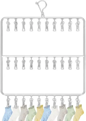 Produktbild von Sockenaufhänger, Sockenaufhänger zum Trocknen | Unterwäsche-Kleiderbügel | aus Edelstahl,Wäscheständer, Unterwäsche-Kleiderbügel aus Edelstahl mit Clips zum Trocknen von Handtüchern, BHs, Handschuhen