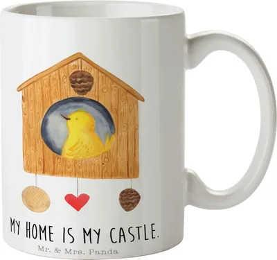 Produktbild von Mr. & Mrs. Panda Teetasse Vogel Haus - Weiß - Geschenk, Bürotasse, Trinkbecher, Vogelhaus, Dekotasse, Lustige Sprüche, Vögel, Wohnung, Kaffeebecher, Zuhause, Tasse