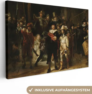 Produktbild von MuchoWow® - Leinwandbilder - Die Nachtwache - Kunst - Alte Meister - Rembrandt, Wandbild, Wanddeko Bilder Wohnzimmer, 30x20 cm
