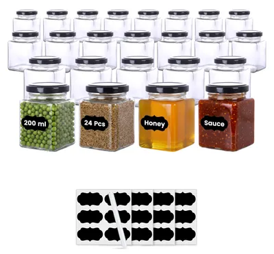 Zdjęcie produktu dla Zestaw 24 szklanych pojemników do przechowywania z pokrywkami, pojemność 200 ml