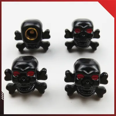 Produktbild von Schrader Ventilkappen; Eye-Catcher-Caps; 4er Set; Stil: Totenkopf; Farbe: Schwarz