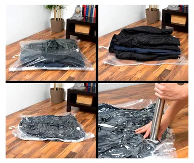 Produktbild von Vakuum Kleidersack: 3er-Set Vakuum-Kleiderbeutel zur Saug-Kompression, mit Bügelhaken (Vakuumbeutel mit Haken, Vakuumbeutel-Aufbewahrungsbeutel, Jacke)