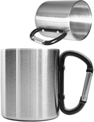 Produktbild von Unyqoos® Campingbecher 250 ml, doppelwandig aus Edelstahl 304, isolierter Trinkbecher mit Karabiner, leicht & unzerbrechlich für Outdoor