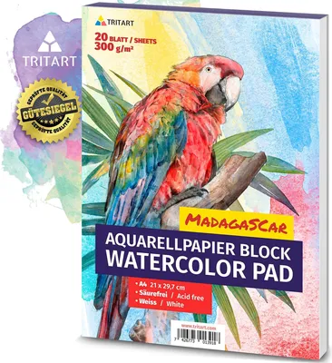 Produktbild von Tritart Aquarellpapier A4 300g - Din A4 - Weiß 20 Blatt - Aquarellblock zum Malen - Dickes Watercolor Paper - Aquarell Papier für Ihr Mal Zubehör - Aquarell Papierblock