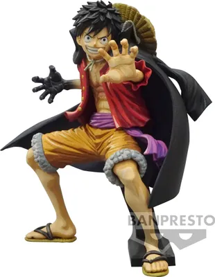 A full-body shot of a Monkey D. Luffy figure from One Piece.