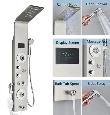 Produktbild von Duschpaneel, LED-Lichtfunktion, Dreifachbedienung, Nickel 8006