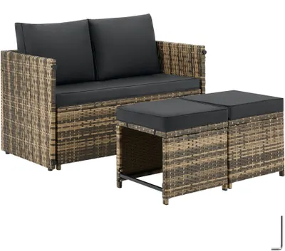 Obrázek produktu pro tectake 2 v 1 ratanový lounge set pohovka sedací souprava pro 4 osoby polyratan zahrada balkon terasa s polštáři stůl stolička 110x60x61,5 cm