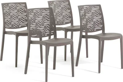Immagine prodotto di set di 4 sedie impilabili in polipropilene con fibra di vetro per uso esterno e giardino, bar e ristorante, cucina design moderno - MALIKA - Tortora