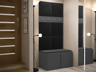 Obrázek produktu pro Stěna do předsíně s čalouněnými panely 42x42 SELAND 4 - grafitová / černá