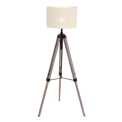 Produktbild von Steinhauer Stehleuchte Triek 1-flammig Mattschwarz mit vergrautem Holz 75x75cm