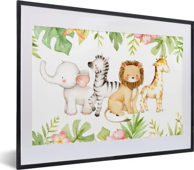 Produktbild von MuchoWow® MuchoWow® Gerahmtes Poster Dschungel - Tiere - Aquarellfarbe 40x30 cm - Poster mit zchwarzem Bilderrahmen - Bilderrahmen - Poster im Rahmen