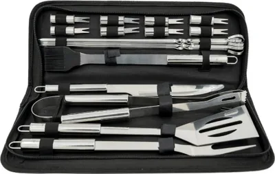 Produktbild von Recalma Grillzubehör Set 18-teilig aus Edelstahl mit Tasche, Grillbesteck mit Grillzange, Grillwender & Fleischgabel