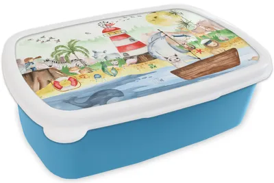 Produktbild von KitchenYeah® Lunchbox Brotzeit Brotdose 17x11 cm Strand - Tiere - Kinder - Leuchtturm - Jungen Kinder Brotzeitdose - Lunch - Kunststoff  - Brotbüchse - Sandwichbox - Lunchbox für Kinder