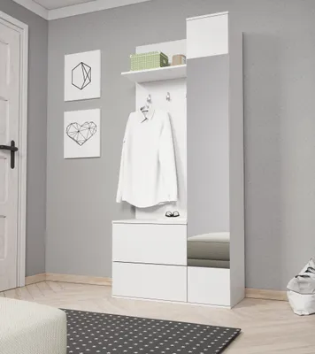Produktbild von Garderobe- set GREEN, Wandgarderobe mit Spiegel, Schuhschrank, Kleiderhänger, Schrank Weiß
